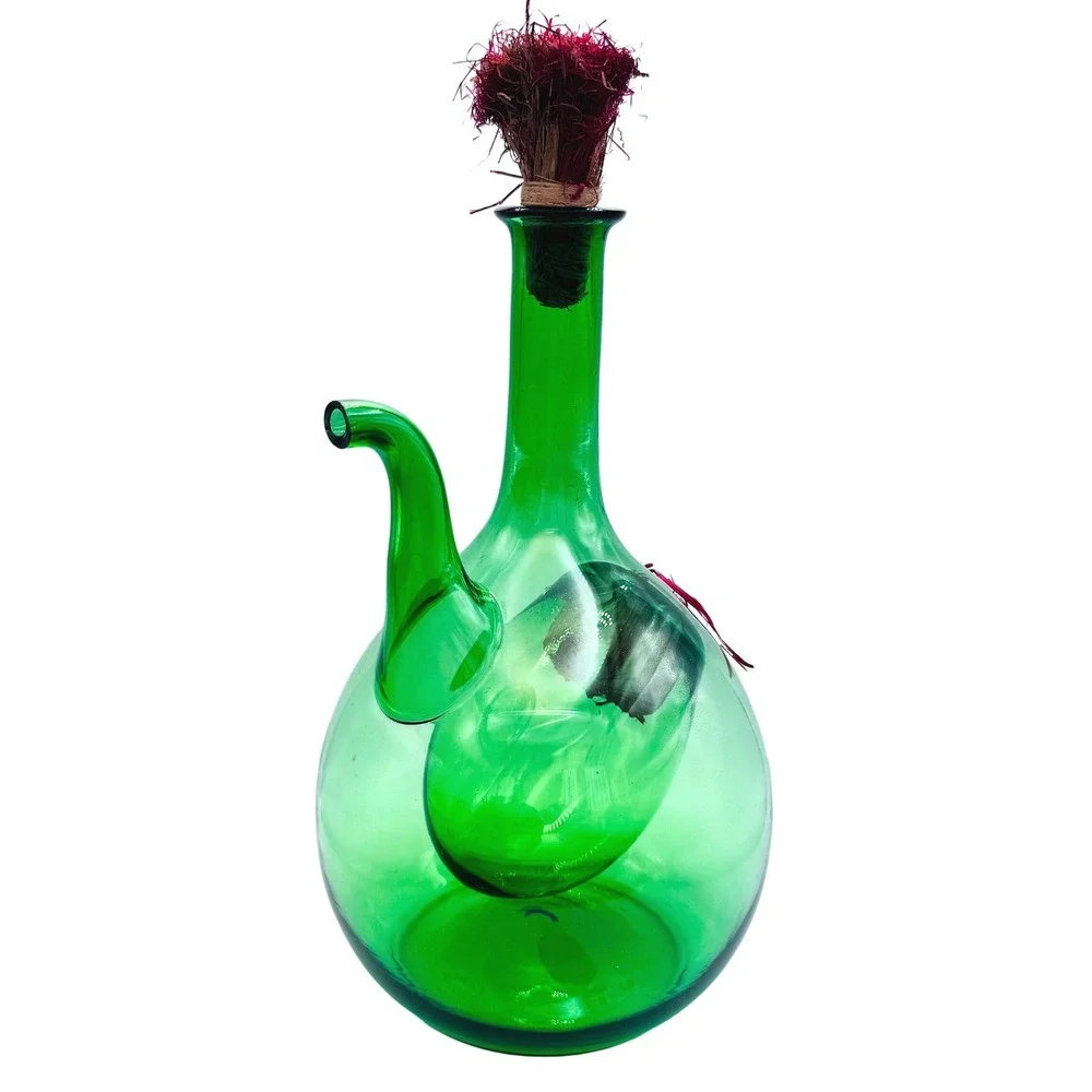 Vintage Italian Empoli Style Green Wine Decanter Ice Chamber MCM Glass